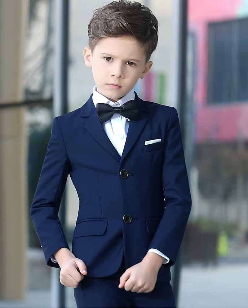 YuanLu Baby Boys Navy Blue Ring Bearer Outfit Kids Wedding Guest Tuxedo Formal Suits Slim Fit 3T Suit for Toddler Boys - Image 3